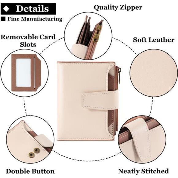 Small Wallet Vegan Leather, Card Holder Wallet Beige Brown - Picture 5 of 7